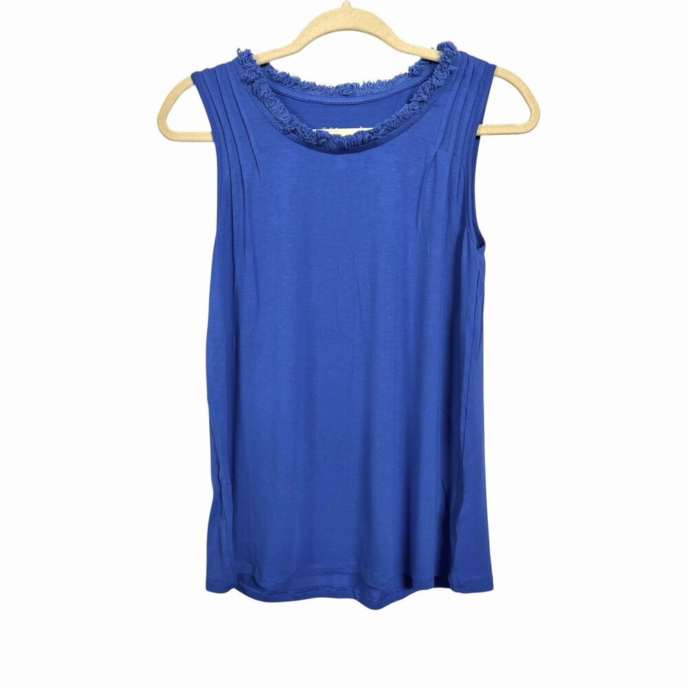 Soft Surroundings Womens Sz S Petite Blue Sofia Fringed Scoop Neck Tank Top